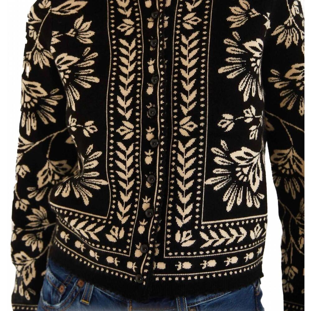 NEW FARM RIO flower bloom buttoned knit cardigan in black and white - Picture 4 of 4